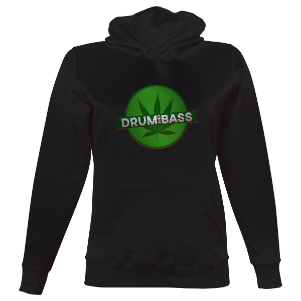 Dámská mikina s kapucí s potiskem DRUM AND BASS s listem konopí mikina dámská