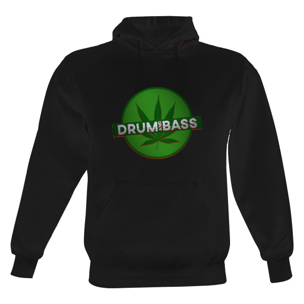 Pánská mikina s kapucí s potiskem DRUM AND BASS s listem konopí mikina pánská